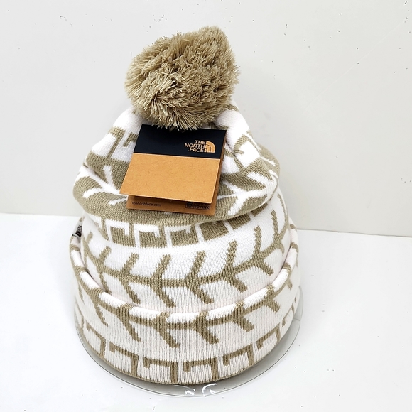 THE NORTH FACE BEANIE HAT TAN & CREAM COLOR - Picture 2 of 8